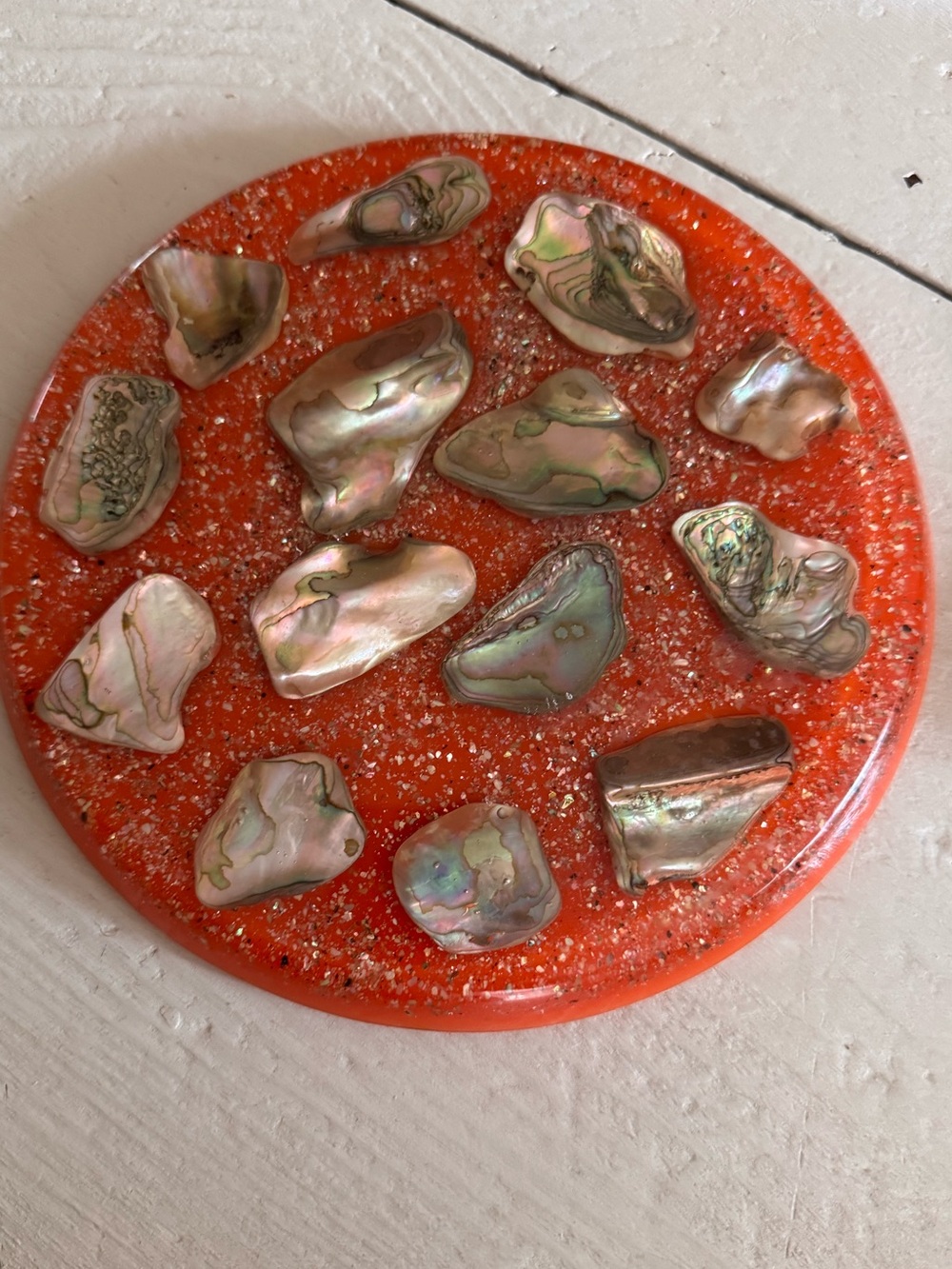 Vintage Resin Trivet Orange Abalone Shell Decorative Accent